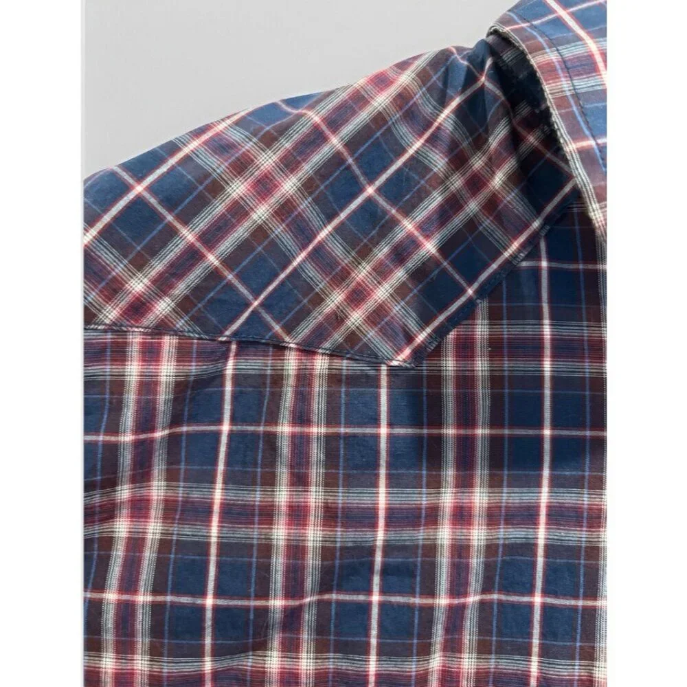 Banana Republic Western Plaid Shirt Red Blue Slim‎ Fit XL